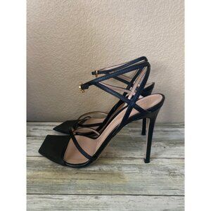 Gianvito Rossi Black Leather Strappy Stiletto Sandals Square Toe Sz 39
